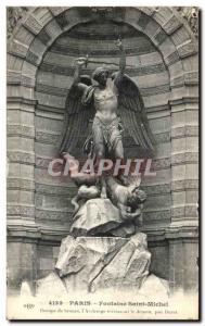 Old Postcard Paris Fountain Saint Michel