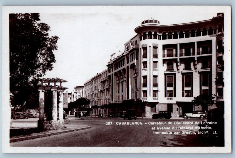 Casablanca Morocco Postcard Crossroad of Boulevard de Lorraine c1950s RPPC Photo