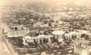Detroit MI Aerial View of The Henry Ford Hospital Real Photo Postcard