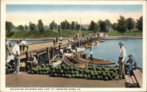 Newport News Virginia VA Farm Workers Watermelons Pier Vintage Postcard