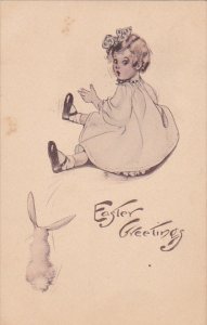 Easter Greetings Young Girl With Rabbit