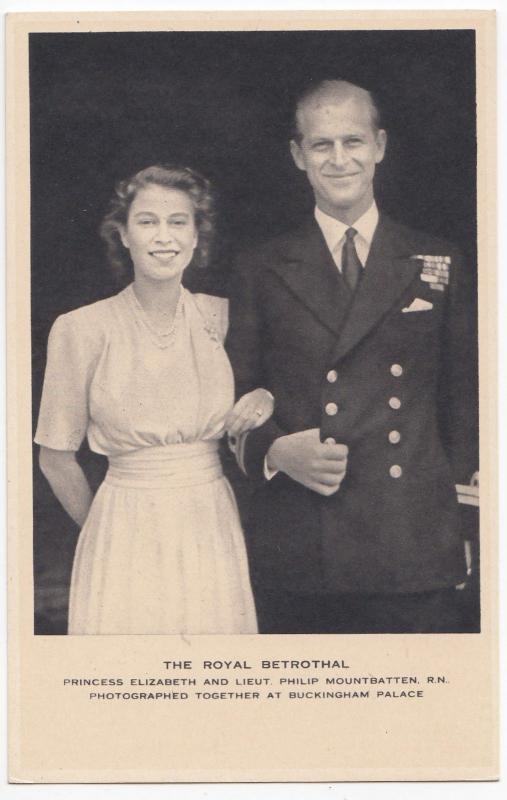 The Royal Betrothal, Princess Elizabeth & Lieut Philip Mountbatten RP PPC, Tuck