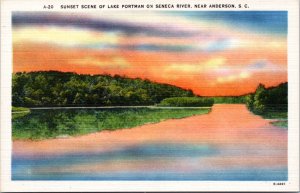 Postcard SC Sunset Scene of Lake Portman on Seneca River near Anderson