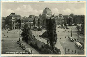 Germany - Nurnberg, The Main Railway Station & Street Scene   *RPPC