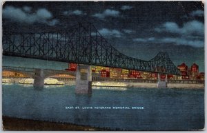 1952 East St. Louis Veterans Memorial Bridge Spanning MS River Posted Postcard