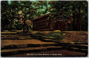 VINTAGE POSTCARD THE OLD LOG CABIN MUSEUM AT SUNSET POINT TRSP MARSHALL INDIANA