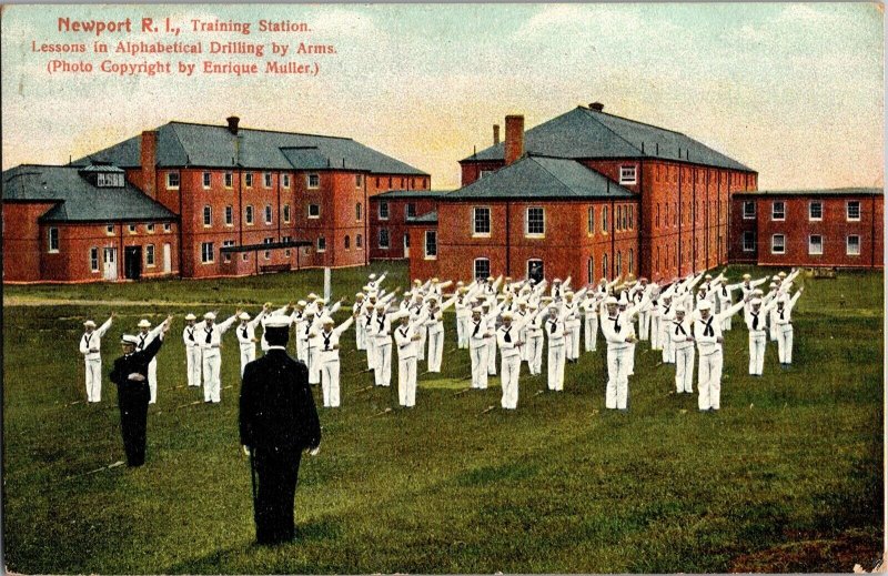 Sailors Practicing Alphabetical Drilling, Newport RI Naval Training Postcard O53