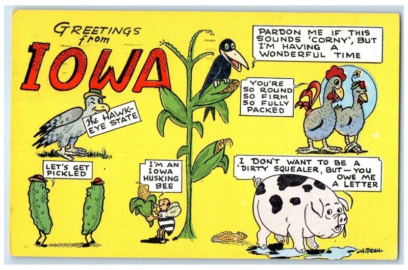 1958 Greetings From Iowa Puns Jokes Burlington Iowa IA Correspondence Postcard