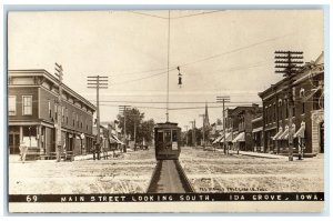 c1910's Main Street Looking South Trolley Ida Grove Iowa IA RPPC Photo Postcard