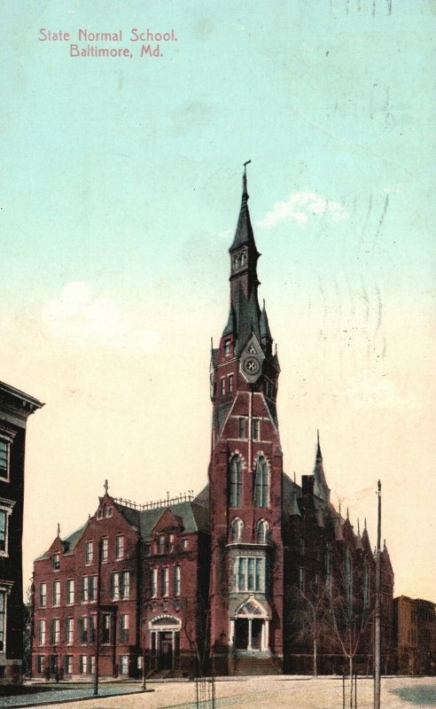 Vintage Postcard 1912 State Normal School Campus Building Baltimore Maryland MD