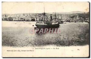 Old Postcard Thessaloniki In Rade Boat