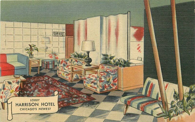 Chicago Illinois Harrison Hotel interior Postcard Teich linen 21-168