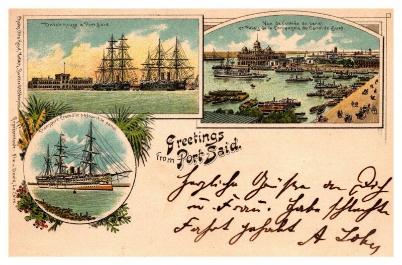 Rare Early Greetings From Port Said Egypt Postcard Middle East w/ Stamp A624