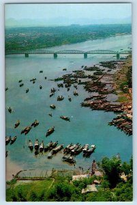 South Viet Nam Postcard Perfume River in Hue Aerial View Bridge c1950's