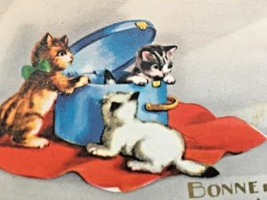 Vintage Late 1800s Victorian Trade Card- by Bonne et Heurse Annee.  -Kittens