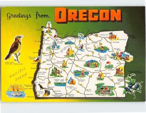 Postcard Oregon Map & Attractions Greetings from Oregon USA