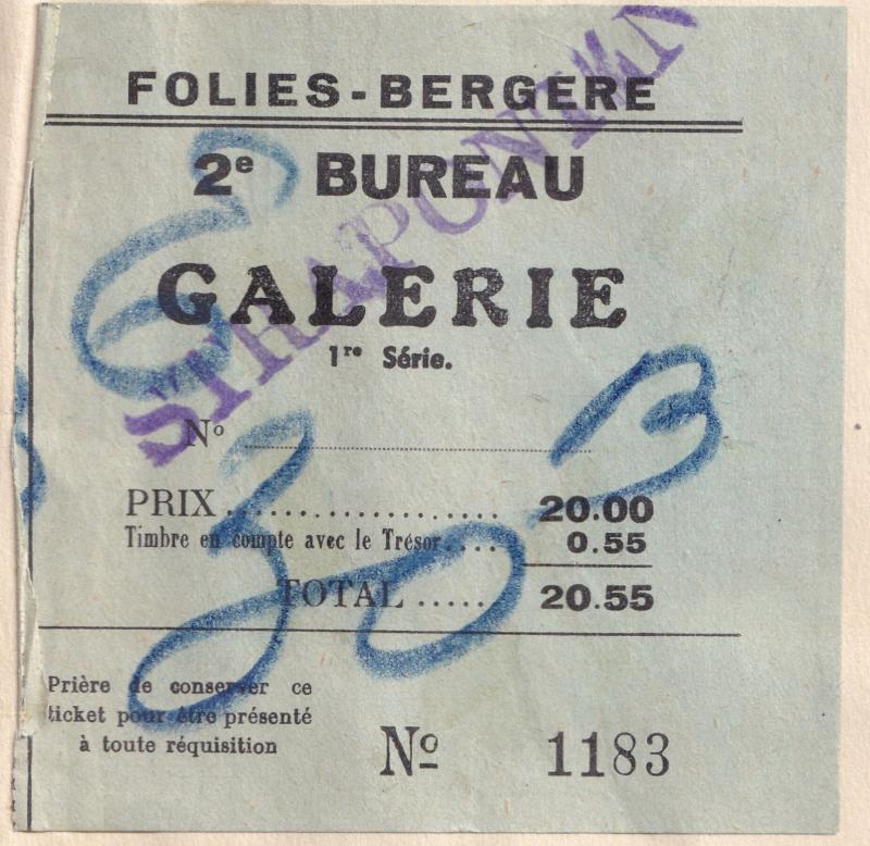 Folies Bergere Paris 1950 Revue Cabaret Entrance Ticket