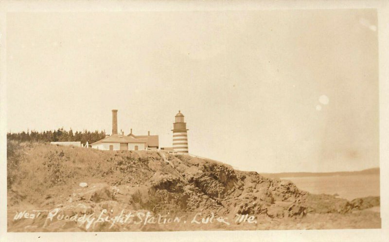 Lubec ME West Quaddy Light House Rocky Coast Real Photo Postcard 