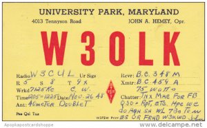 W 3 O L K Universsity Park Maryland John A Hemey 1949