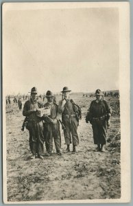 WWI ERA US SOLDIERS in FIELD SMOKING w/ RIFLES ANTIQUE REAL PHOTO POSTCARD RPPC