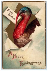 1909 Thanksgiving Heart Greeting Turkey Embossed Almonte Ontario Canada Postcard