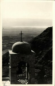 israel palestine, JERICHO, Dead Sea from Mount of Temptation 1954 RPPC Postcard