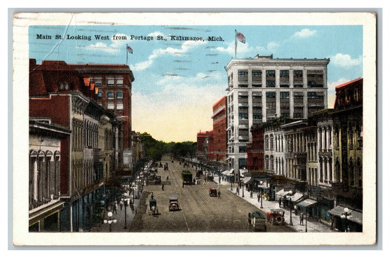 1917 Main St. Looking West From Portage St. Kalamazoo MI Standard View Postcard