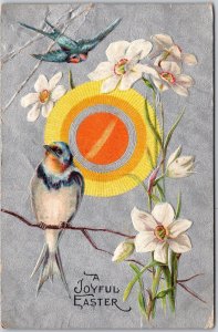 1909 Joyful Easter Birds Flowers Greetings and Wishes Card Posted Postcard