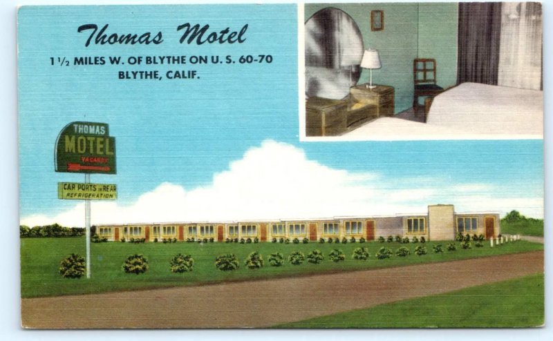 BLYTHE, CA California ~ THOMAS MOTEL  c1940s Roadside Linen Postcard