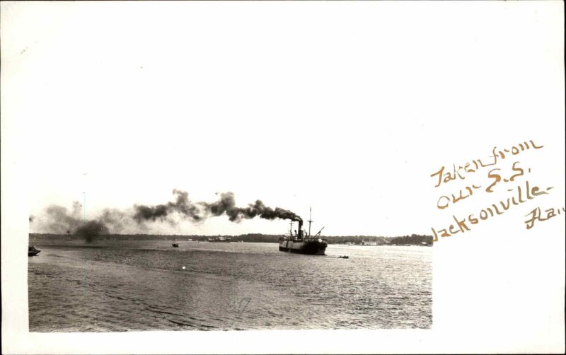 Jacksonville FL Harbor & Ship c1910 Real Photo Postcard