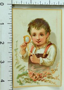 1870's-80's Lovely Boy With Pocket Watch Floral Leaf Border Victorian Card F78 