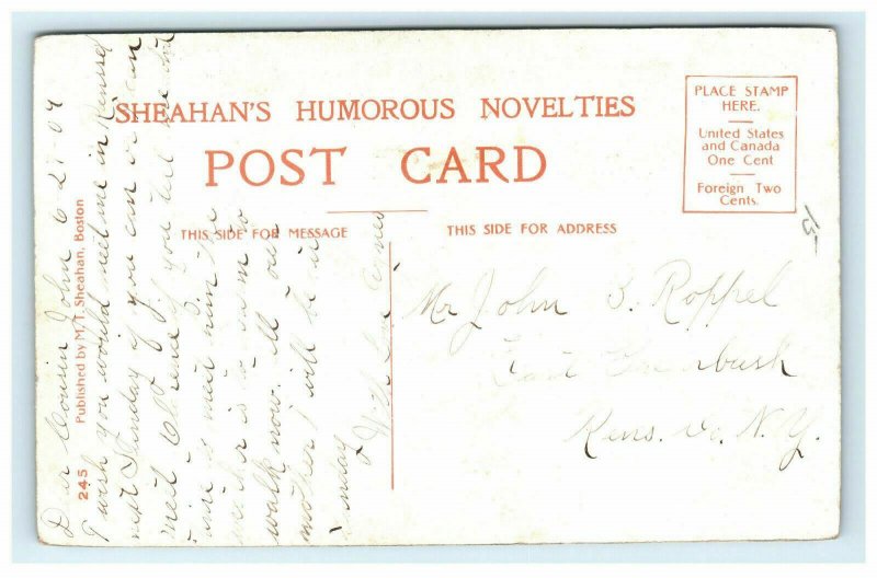 1907 Toot 'N' Be Darned Sheahan's Humorous Postcard Humor Horse Car