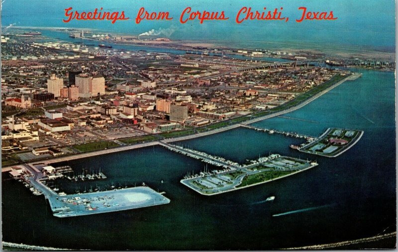 Vtg Greetings from Corpus Christi Texas TX Aerial View Skyline 1970s Postcard