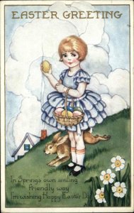 Gibson Easter Little Girl With Rabbit Vintage Postcard