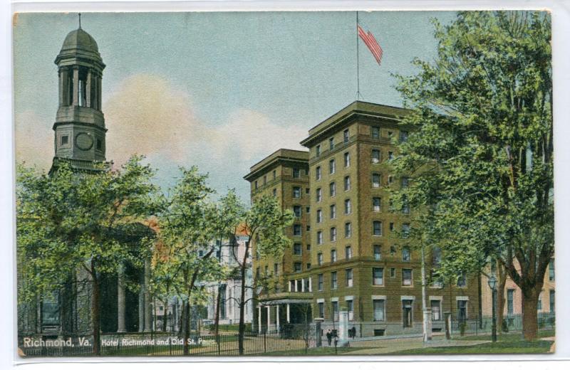 Hotel Richmond Old St Paul's Richmond Virginia 1910c postcard