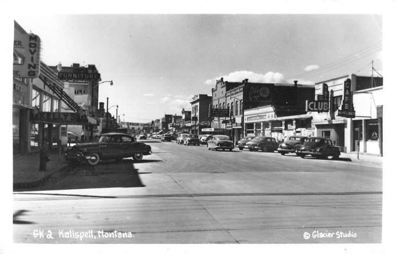 Kalispell Montana Street Scene Store Fronts Real Photo Antique Postcard K22435