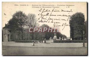 Postcard Old Paris 6th Avenue Observatory Fountain Carpeaux Clinic and monume...