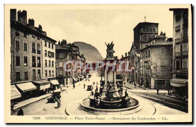 Old Postcard Grenoble Place Notre Dame Monument Centennial