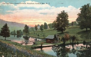 Vintage Postcard 1916 Log Cabin Chirchill Park Stamford Catskill Mountains NY