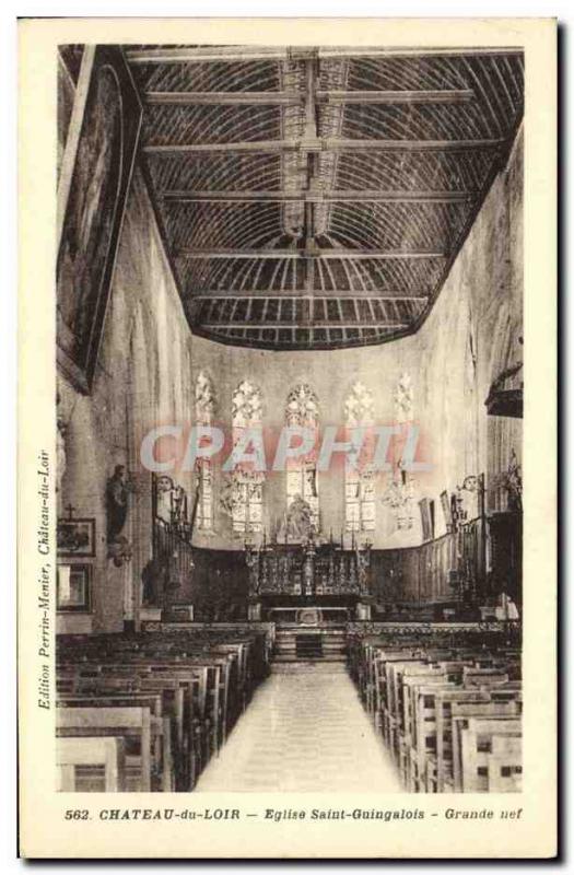 Old Postcard Chateau du Loir Eglise Saint Guingalois Great nave