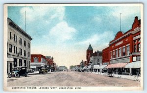 LUDINGTON, MI Michigan ~ Ludington Avenue STREET SCENE Rexall c1910s  Postcard