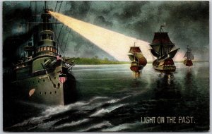 Light On The Past Warships & Sailboats A.C. Hosselman & Co. Postcard