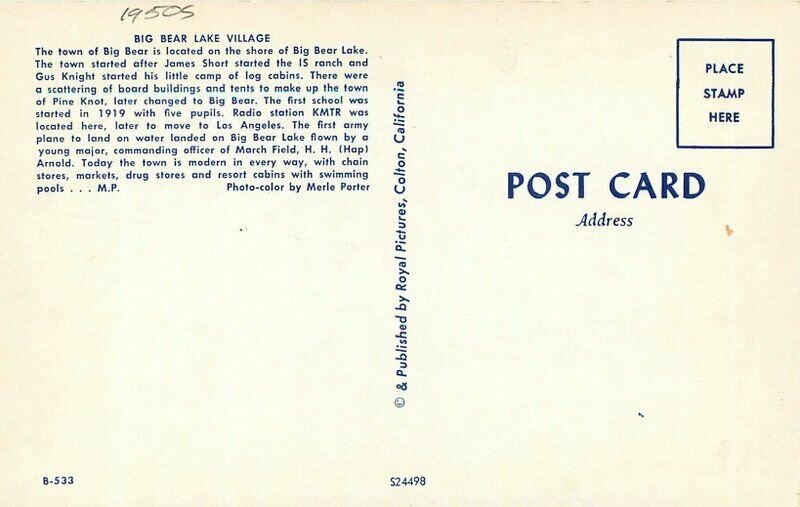 Automobiles Big Bear Lake California Village Postcard Royal Pictures 20-12145