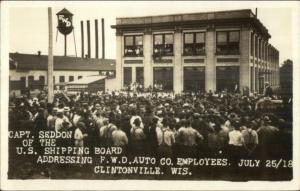 Clintonville WI Capt. Seddon US Shipping Board FWD F.W.D Auto Co 1918 RPPC