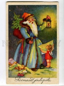 3013981 Blue-Robed SANTA CLAUS w/ Little ANGEL & TEDDY BEAR old