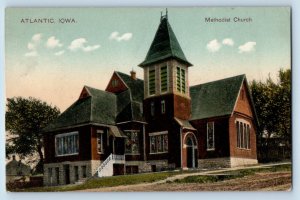 Atlantic Iowa IA Postcard Methodist Church Chapel Exterior c1910 Vintage Antique