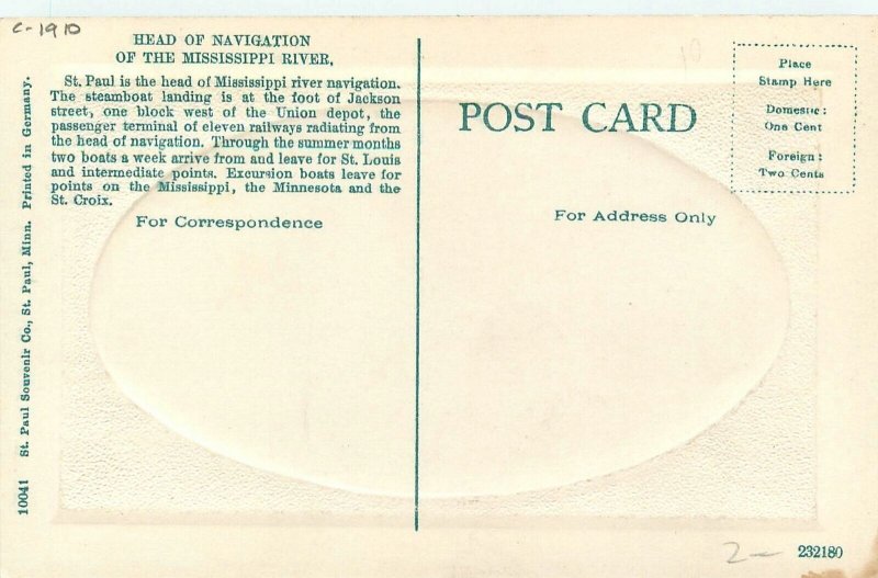Postcard C-1910 Minnesota St. Paul Head of Navigation Mississippi River 23-13911