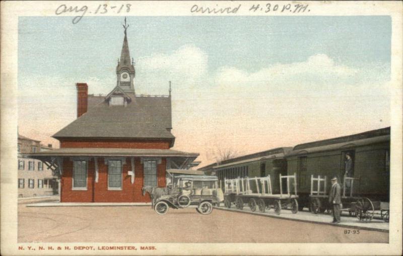 Leominster MA RR Train Station NYNH&H c1920 Postcard