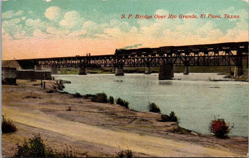 Vtg 1910s S.P. Southern Pacific Bridge Over Rio Grande El Paso Texas TX Postcard