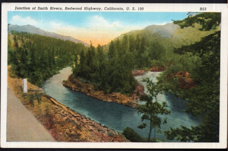 California Junction of Smith Rivers Redwood Highway U.S. 199 - LINEN